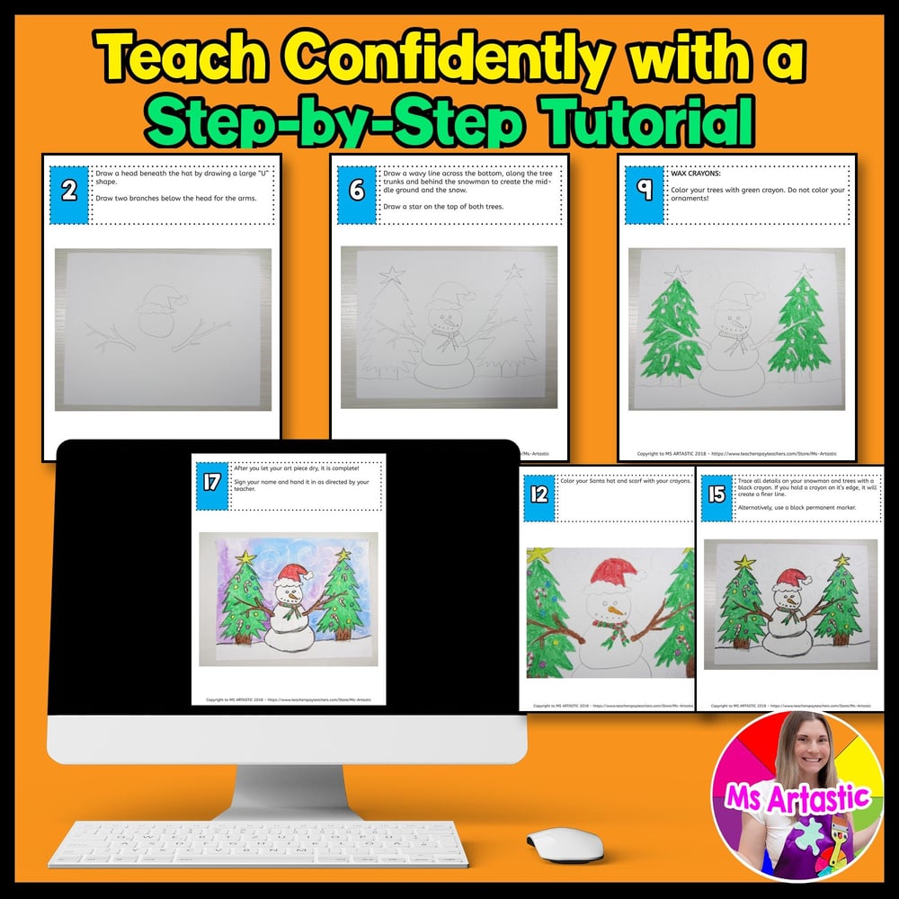 Christmas Art Project Snowman Art Lesson Christmas Art Activity December – image 4