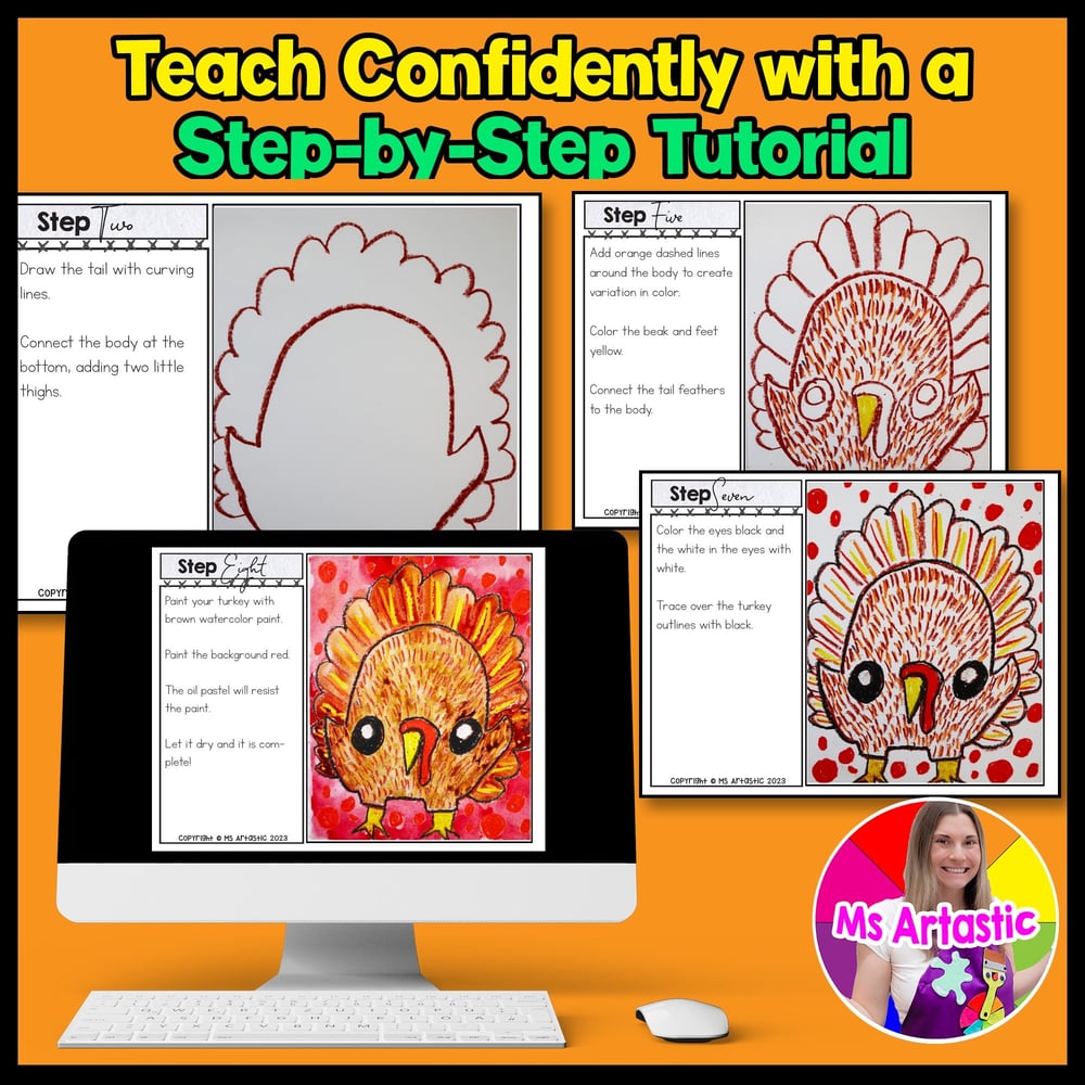 Art Project Thanksgiving Art Lesson Turkey Artwork Kindergarten Primary Line Art – image 4