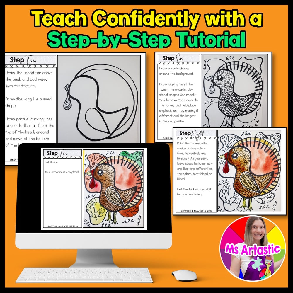 Art Project Thanksgiving Art Lesson Turkey Line Artwork October November Art – image 4