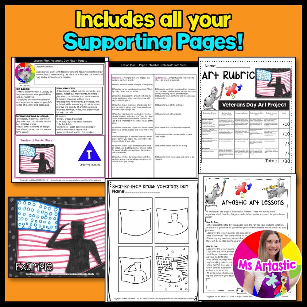 Veterans Day Art Lesson Honoring Veterans Art Project Memorial Day USA Flag – image 3