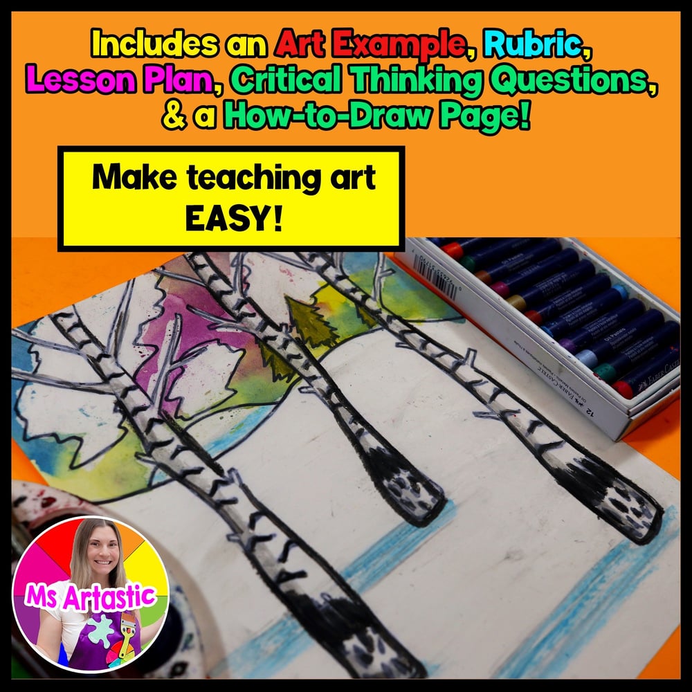 Winter Birch Tree Art Project Art Lesson Winter Art Activity Winter Art Project – image 2