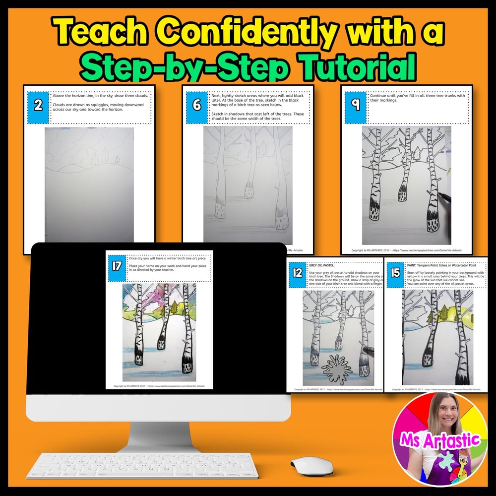 Winter Birch Tree Art Project Art Lesson Winter Art Activity Winter Art Project – image 4