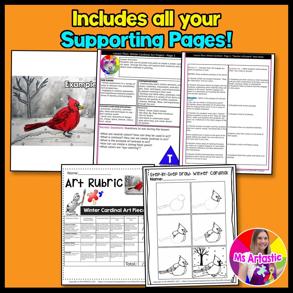 Winter Cardinal Art Lesson Winter Art Project for Kids Winter Art Activity – image 3