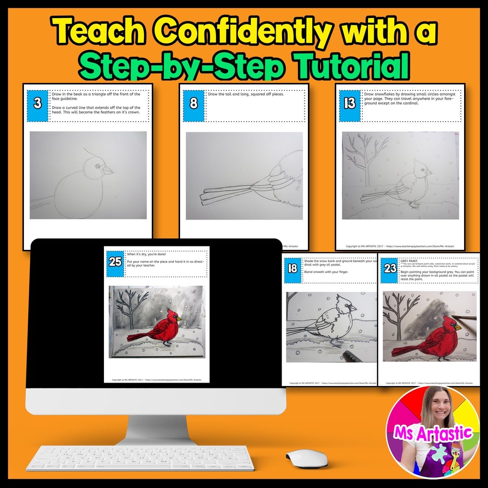 Winter Cardinal Art Lesson Winter Art Project for Kids Winter Art Activity – image 4