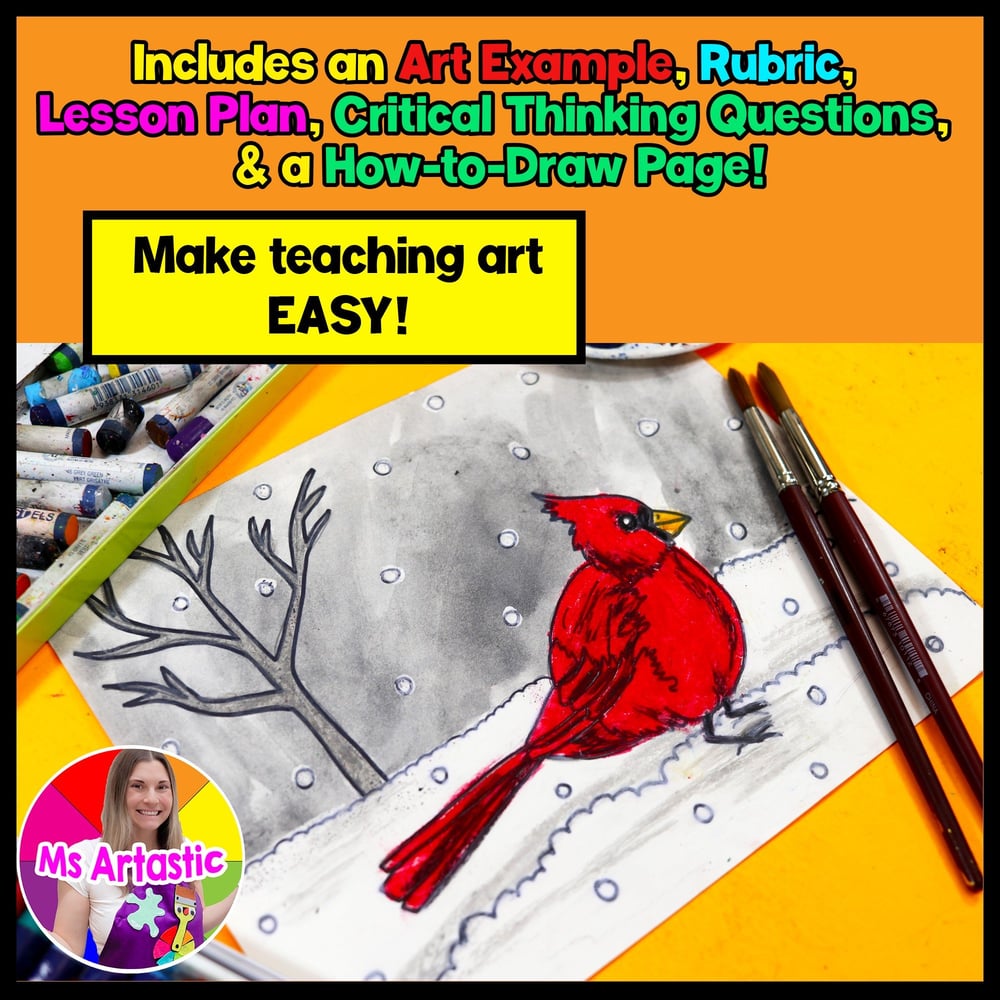 Winter Cardinal Art Lesson Winter Art Project for Kids Winter Art Activity – image 2