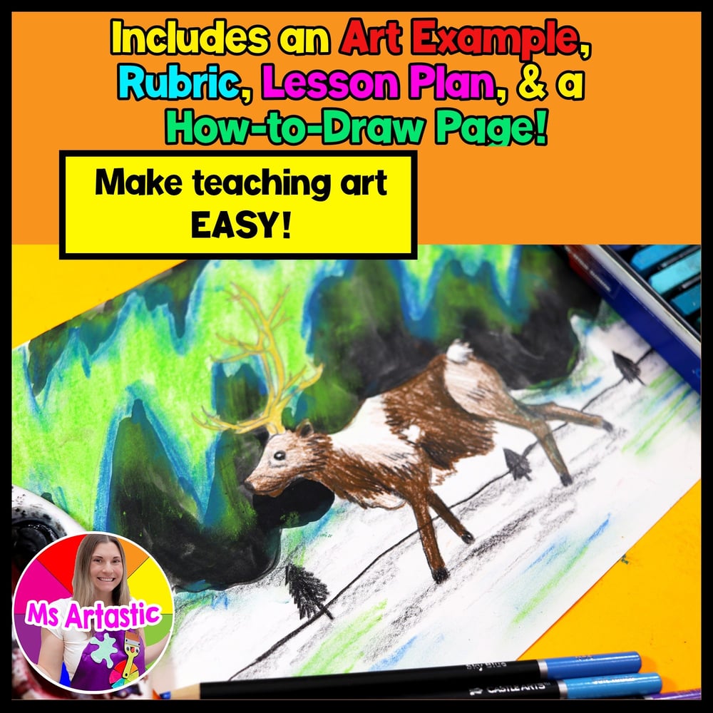 Northern Lights Winter Art Project Winter Art Lesson Caribou Winter Art Activity – image 2