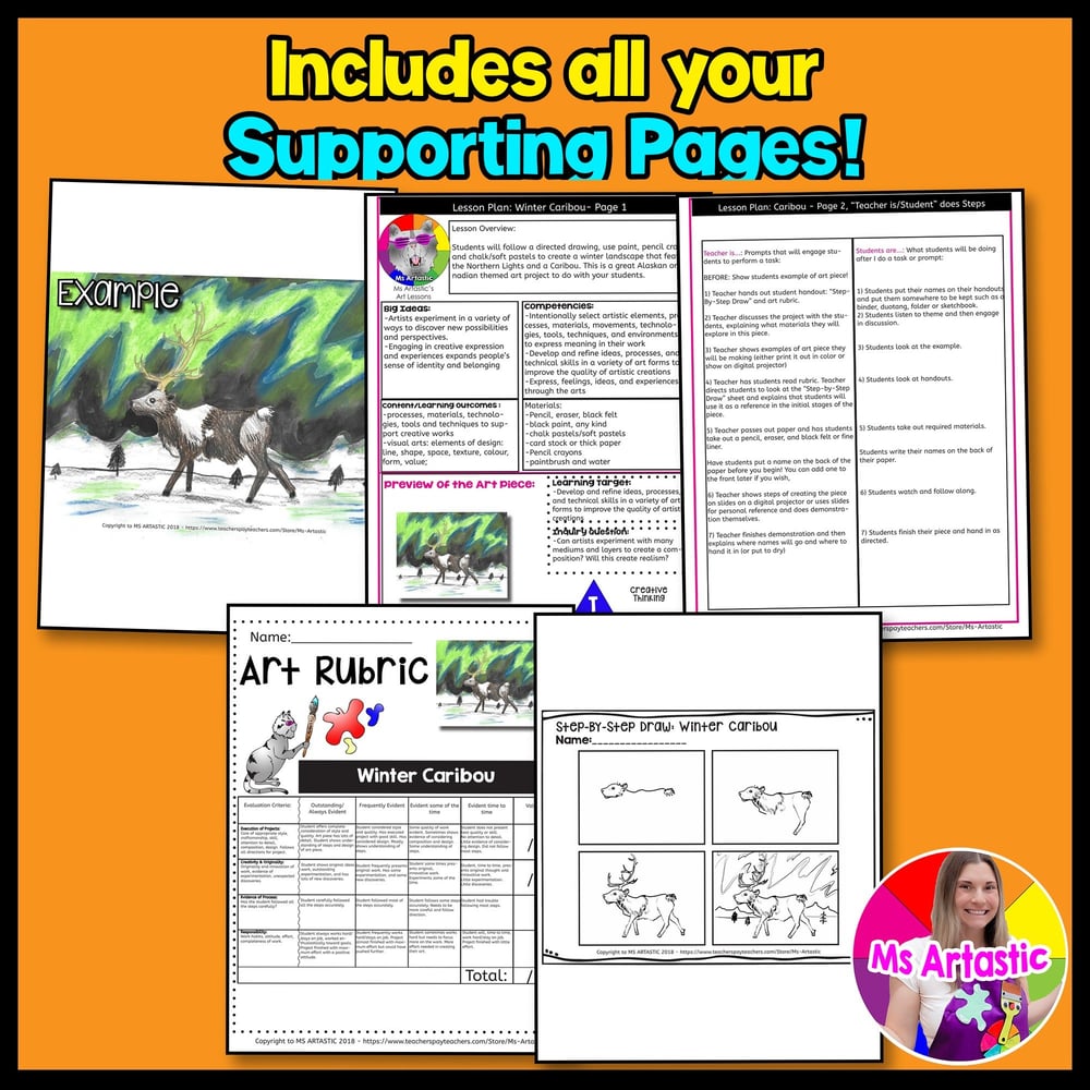 Northern Lights Winter Art Project Winter Art Lesson Caribou Winter Art Activity – image 3