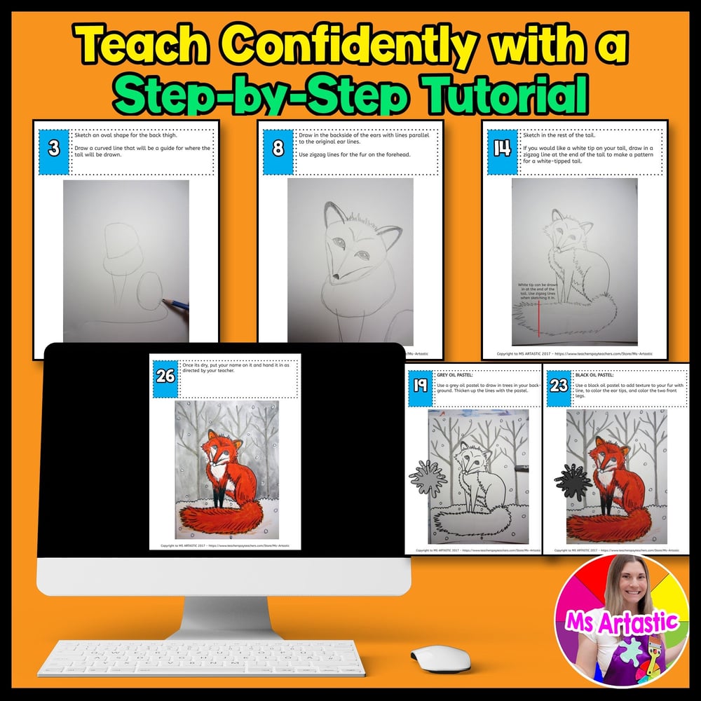 Winter Art Lesson Red Fox Winter Art Project Winter Art Activity January Artwork – image 4