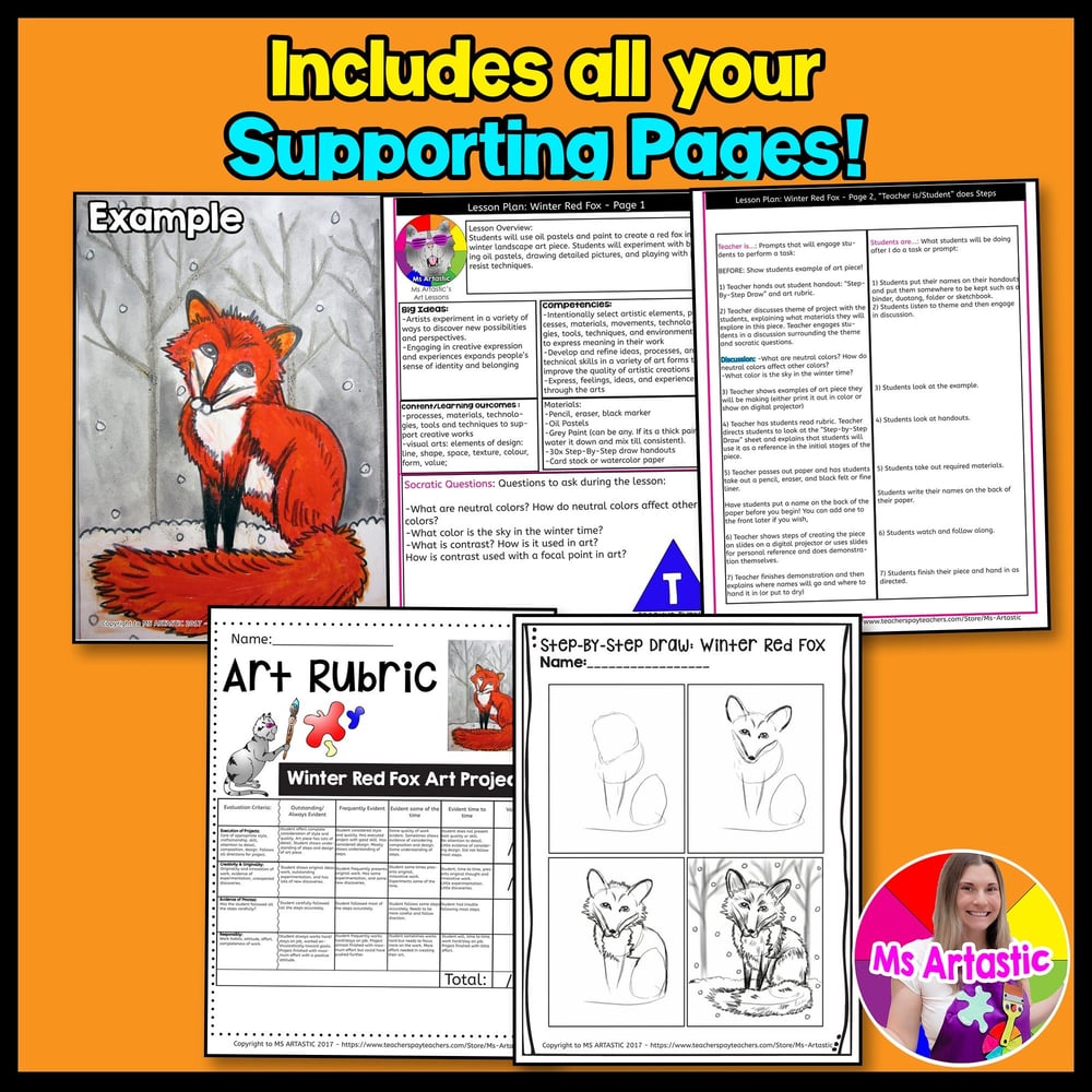 Winter Art Lesson Red Fox Winter Art Project Winter Art Activity January Artwork – image 3