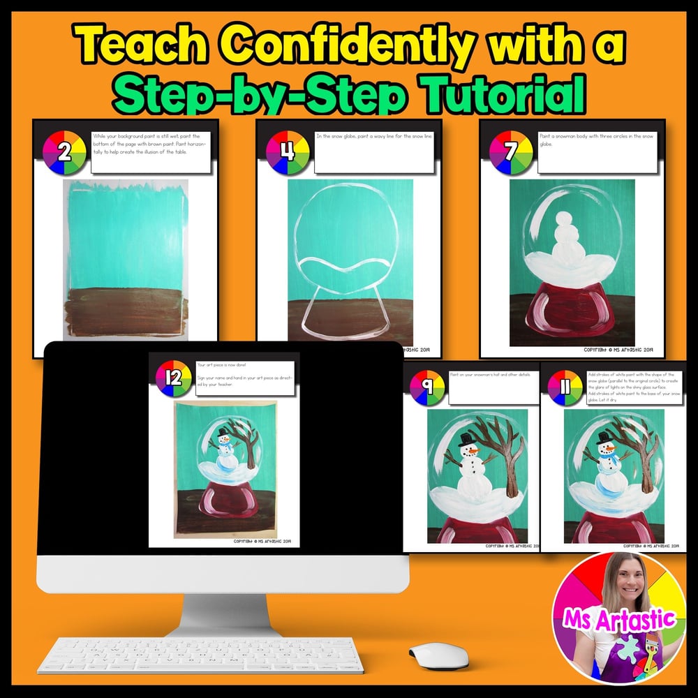 Winter Art Lesson Snowman Art Project Snow Globe Painting Winter Artwork – image 4