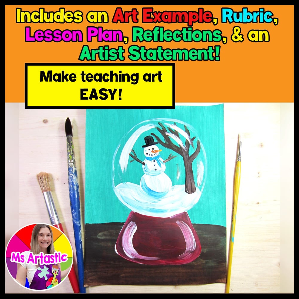 Winter Art Lesson Snowman Art Project Snow Globe Painting Winter Artwork – image 2