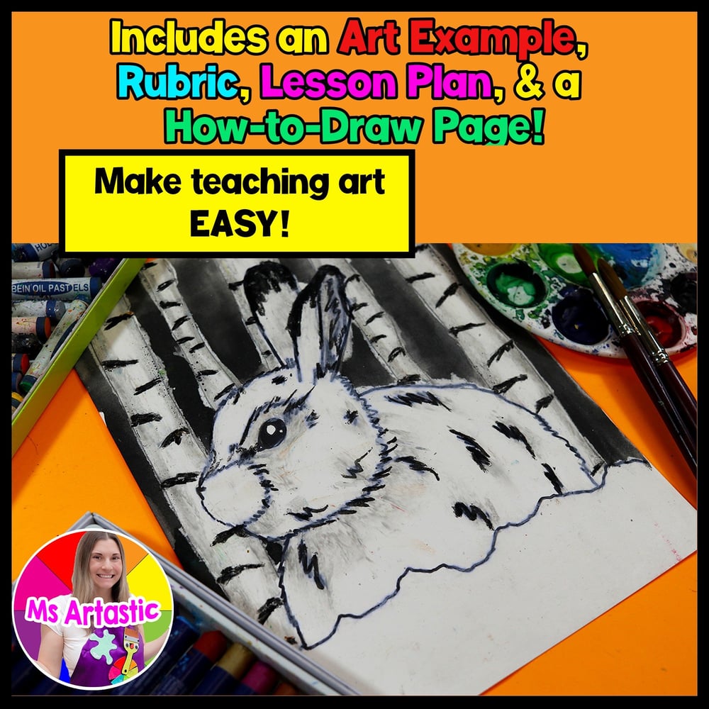 Winter Art Lesson Rabbit Birch Trees Winter Art Project Winter Art Activity – image 2