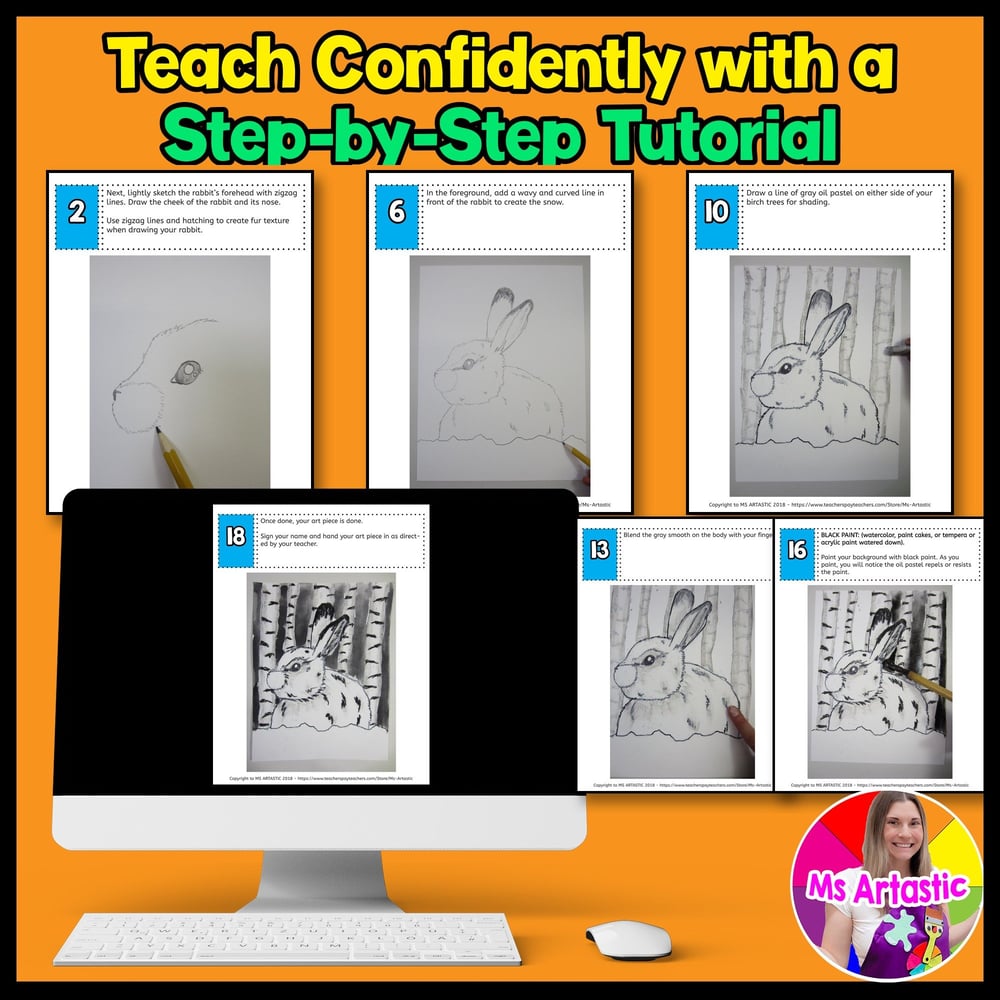 Winter Art Lesson Rabbit Birch Trees Winter Art Project Winter Art Activity – image 4