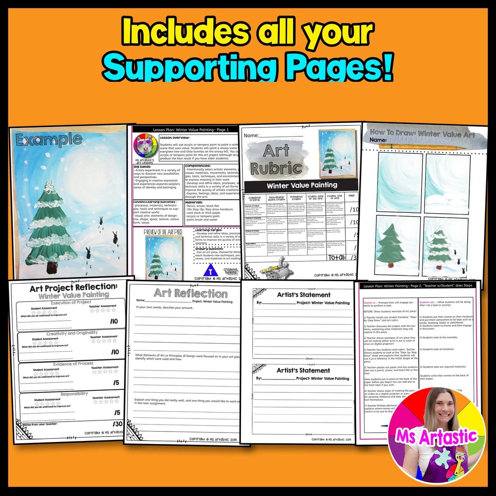 Winter Art Lesson for Landscape Painting Art Project Winter Art Activity Snow – image 3