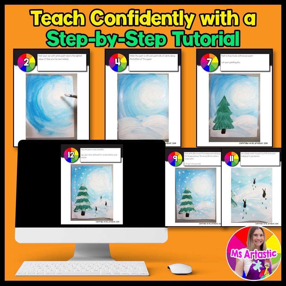 Winter Art Lesson for Landscape Painting Art Project Winter Art Activity Snow – image 4