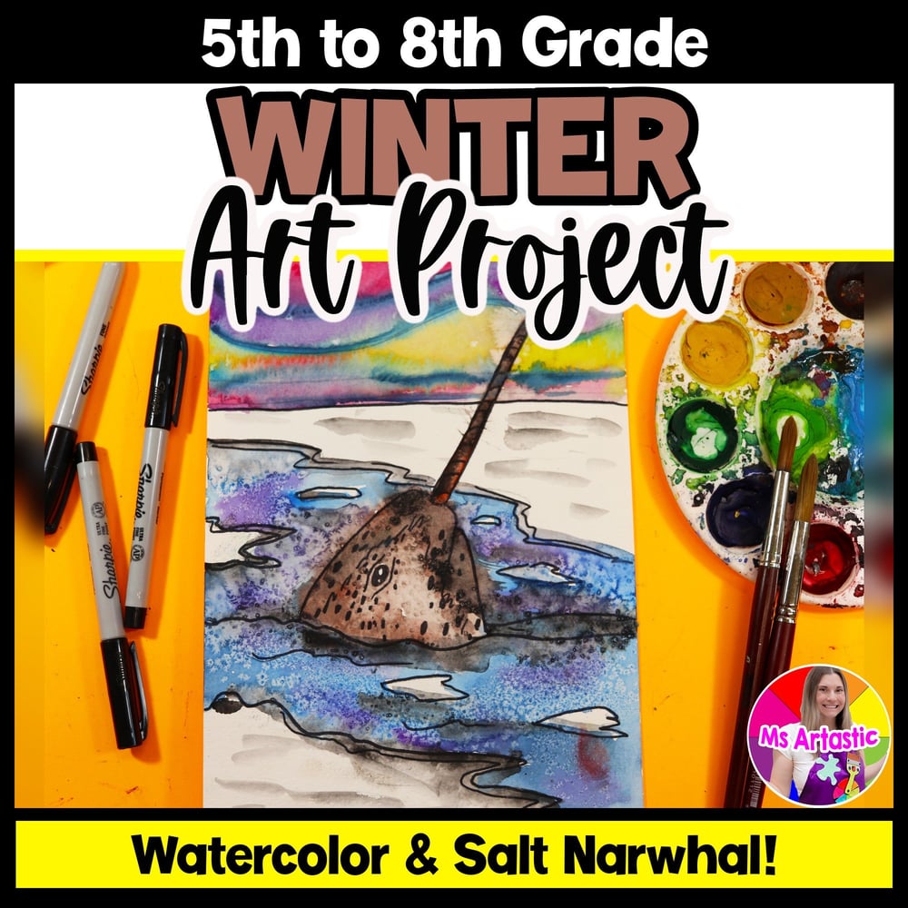 Winter Art Lesson Narwhal Watercolor Winter Art Project Winter Art Activity