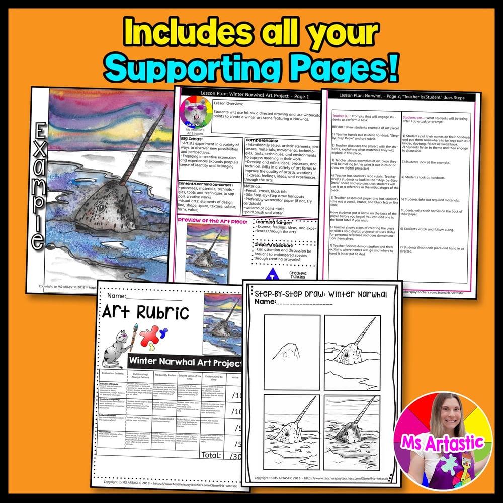 Winter Art Lesson Narwhal Watercolor Winter Art Project Winter Art Activity – image 3