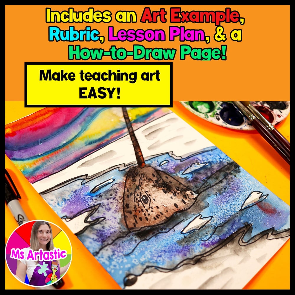 Winter Art Lesson Narwhal Watercolor Winter Art Project Winter Art Activity – image 2