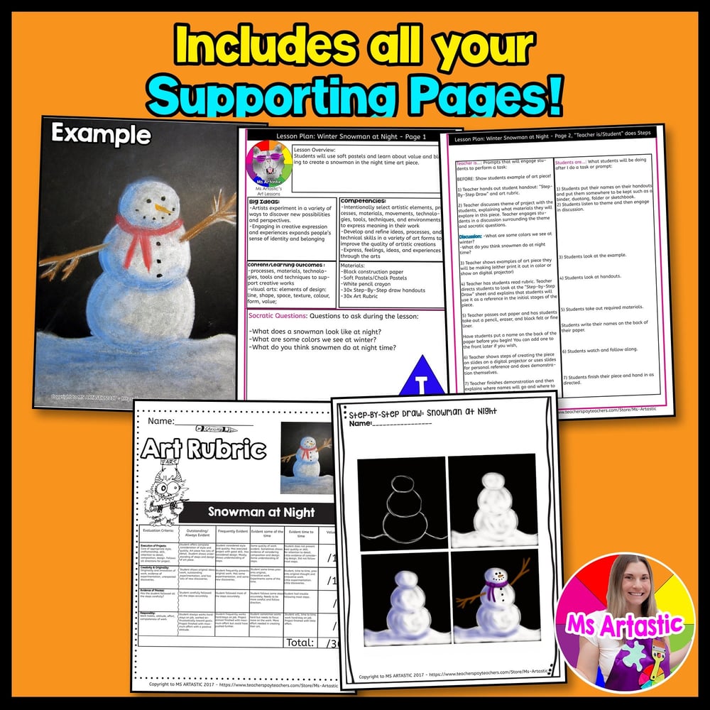 Element of Art Value Art Project Snowmen at Night Snowman Winter Art Lesson – image 3