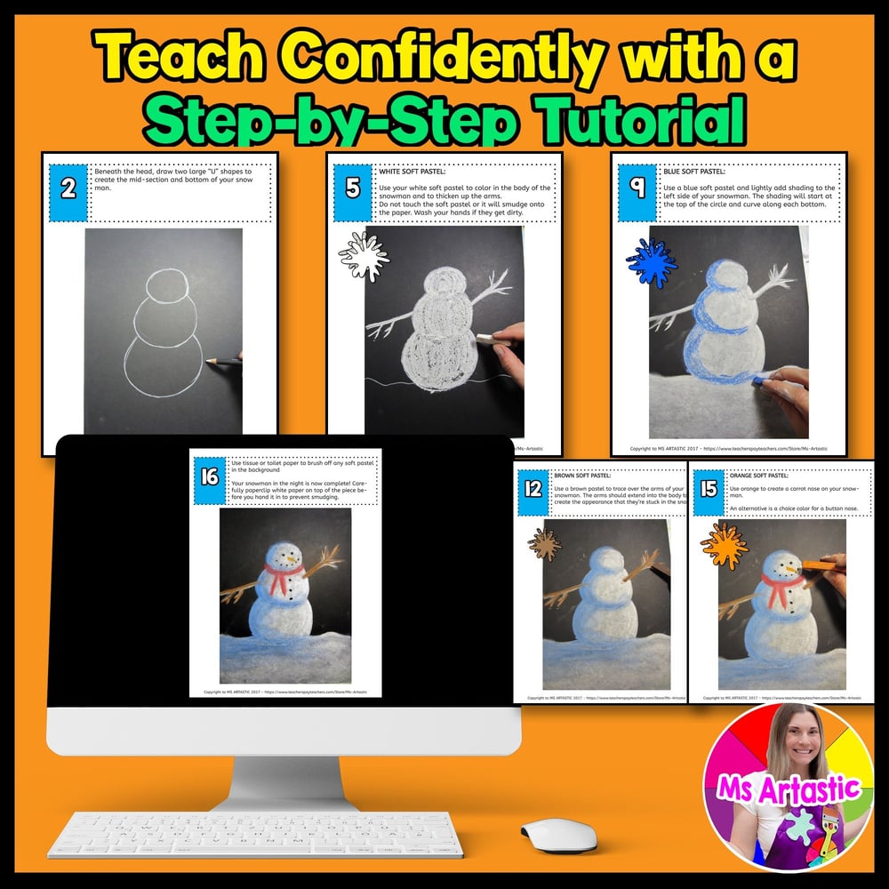 Element of Art Value Art Project Snowmen at Night Snowman Winter Art Lesson – image 4