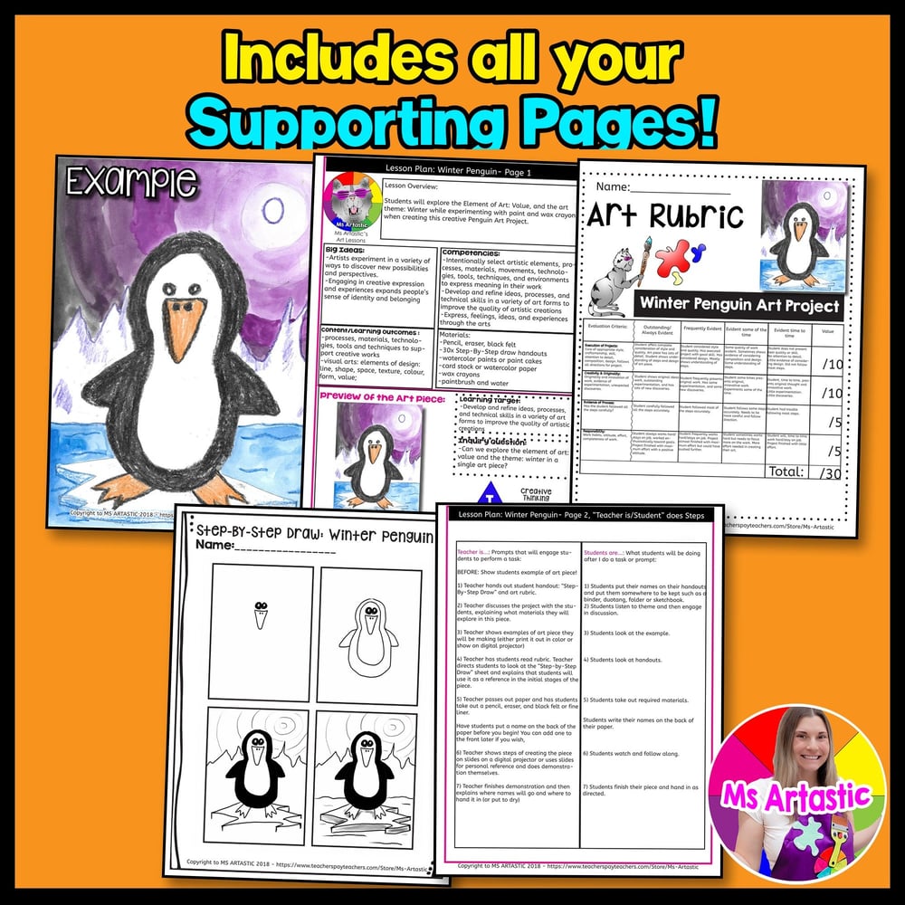 Winter Value Art Lesson Winter Penguin Art Project Winter Penguin Art Activity – image 3