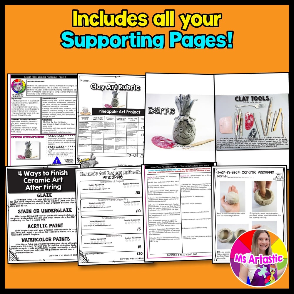Ceramic Pineapple Clay Sculpture Art Lesson Plan Clay Pottery Summer Art Project – image 3