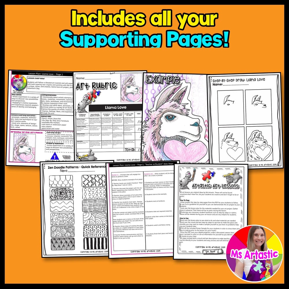 Valentines Day Art Lesson Llama Valentines Art Project Valentines Art Activity – image 3