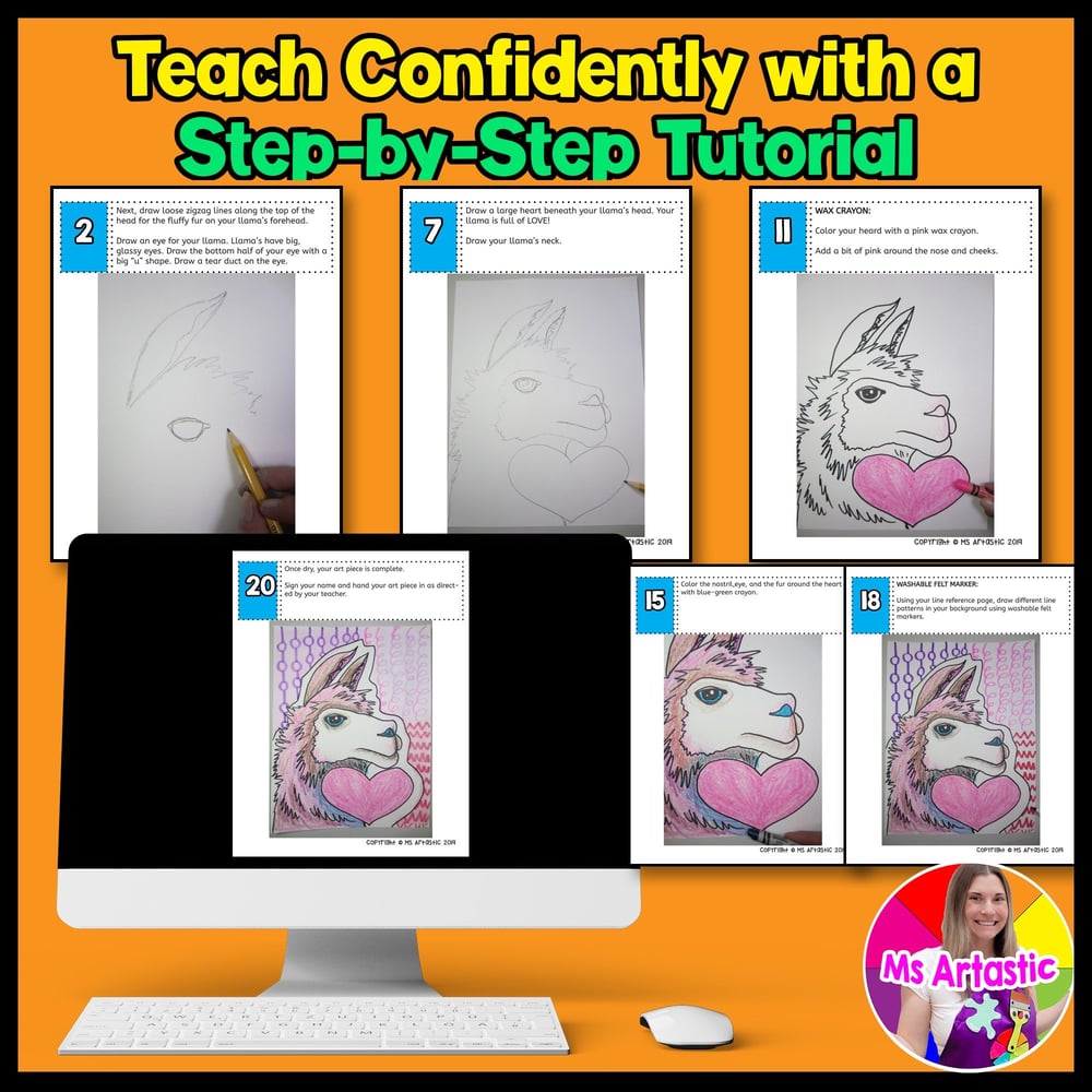 Valentines Day Art Lesson Llama Valentines Art Project Valentines Art Activity – image 4