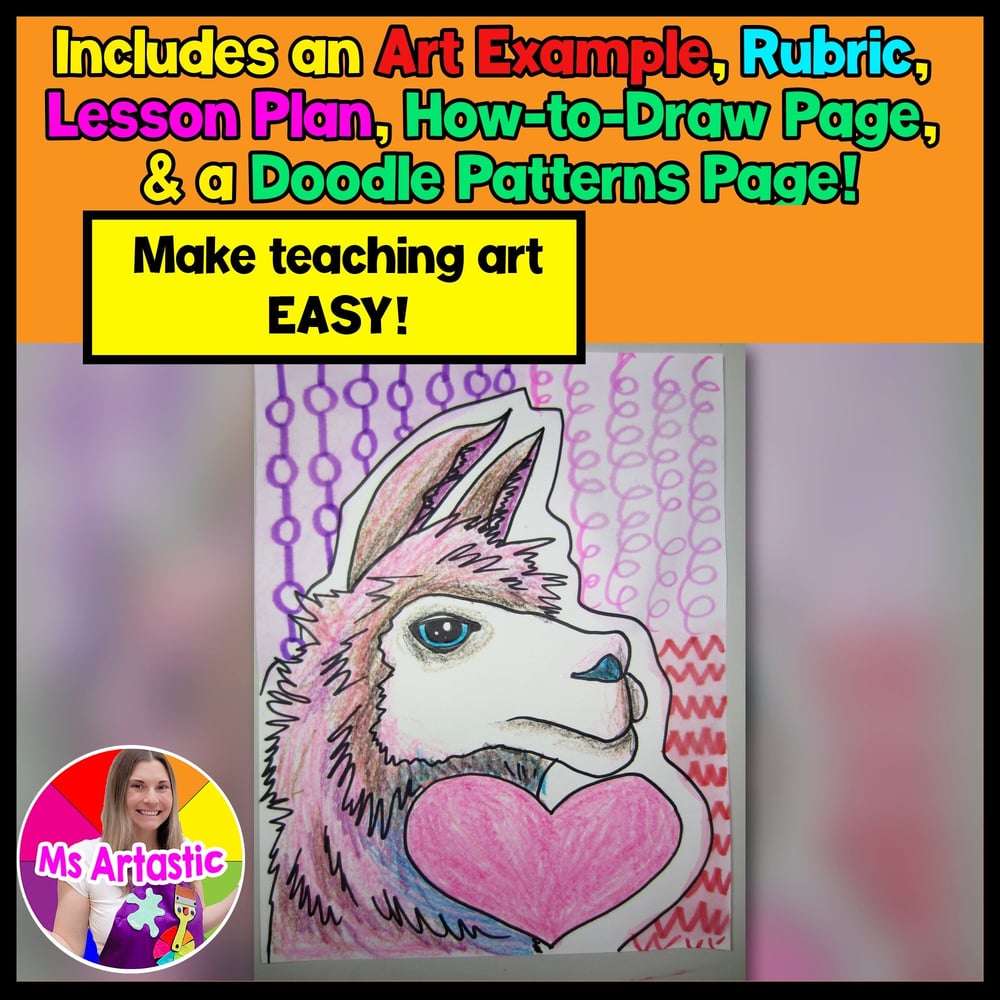 Valentines Day Art Lesson Llama Valentines Art Project Valentines Art Activity – image 2