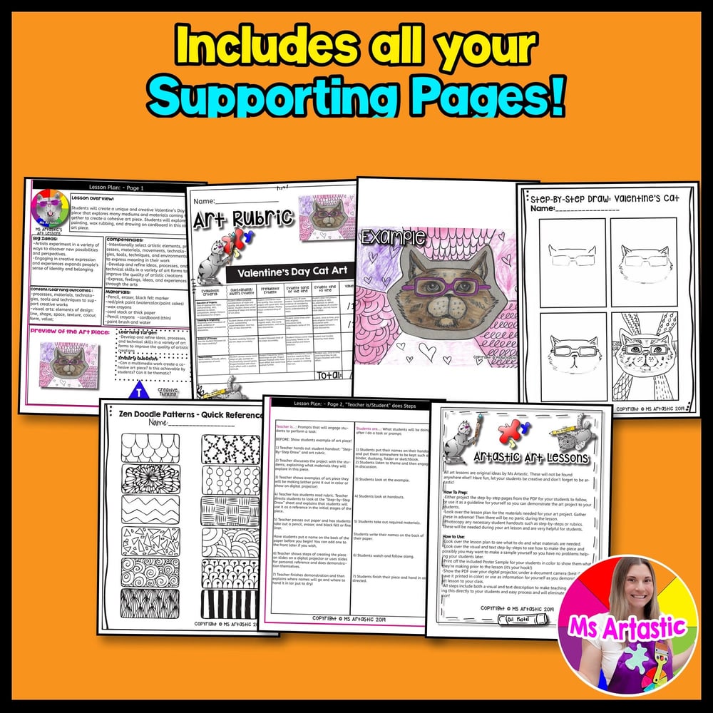 Valentines Day Art Lesson Cat Valentines Art Project Activity Vday Art Lesson – image 3
