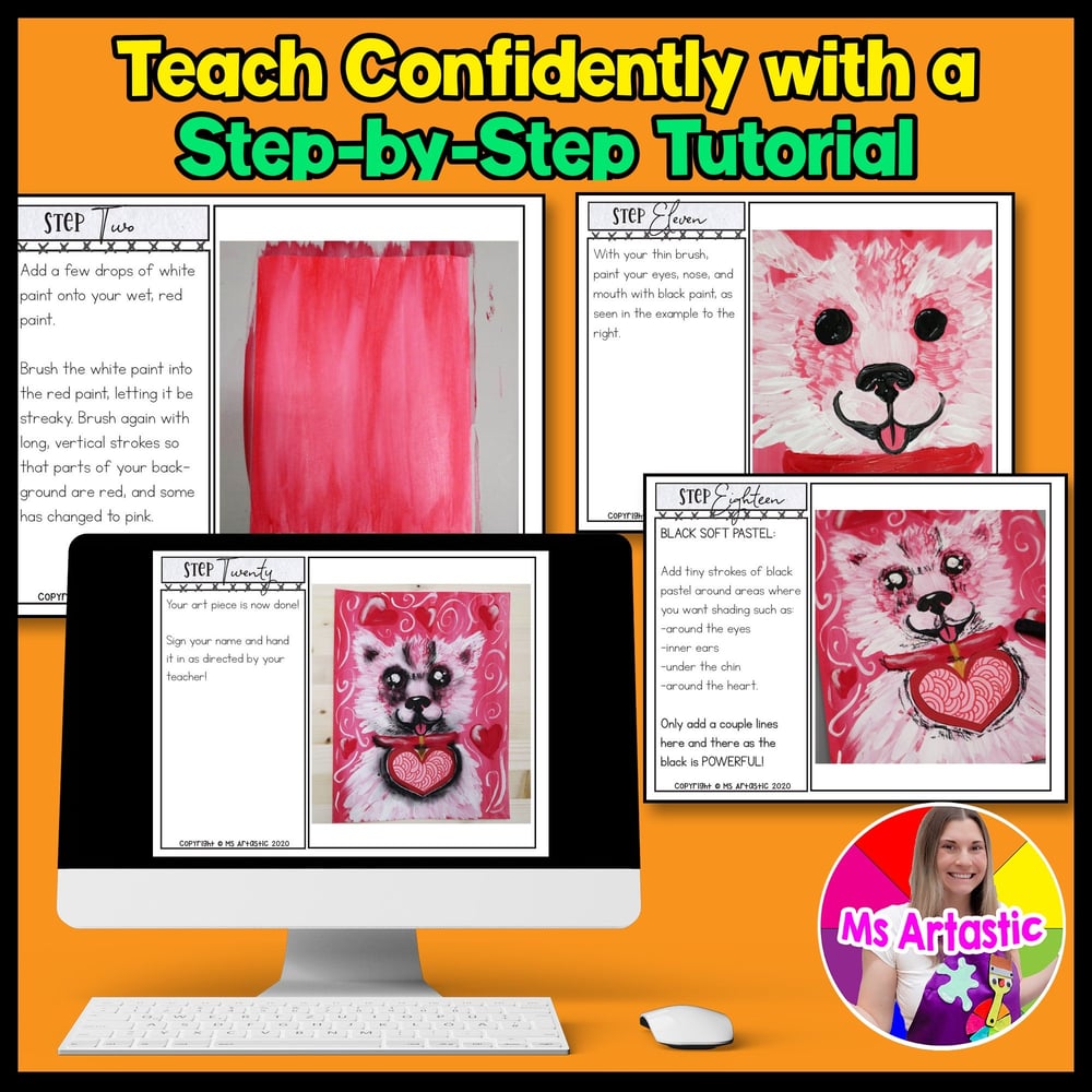 Valentines Day Art Project Puppy Painting Valentines Art Lesson Activity – image 4