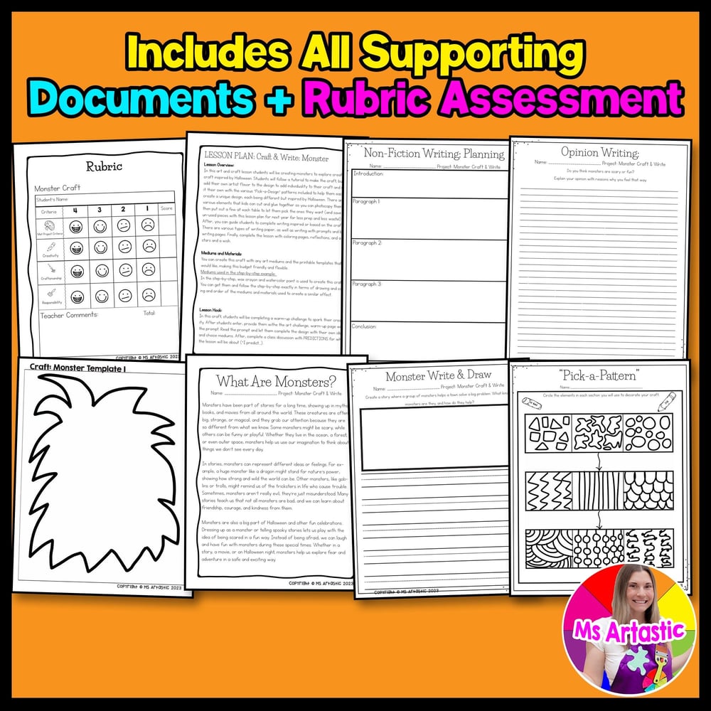 Monster Craft Halloween Craft and Write Writing Prompts Sub Plans Activity – image 3