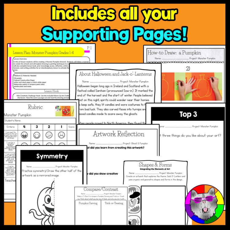 Halloween Art Lesson Jack O Lantern Art Project Reading and Writing Prompts – image 3