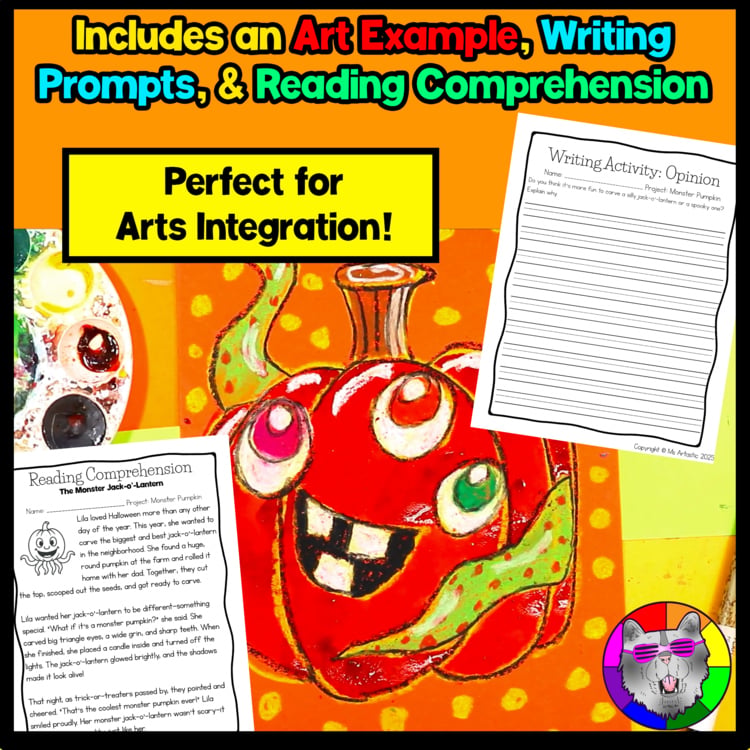 Halloween Art Lesson Jack O Lantern Art Project Reading and Writing Prompts – image 2