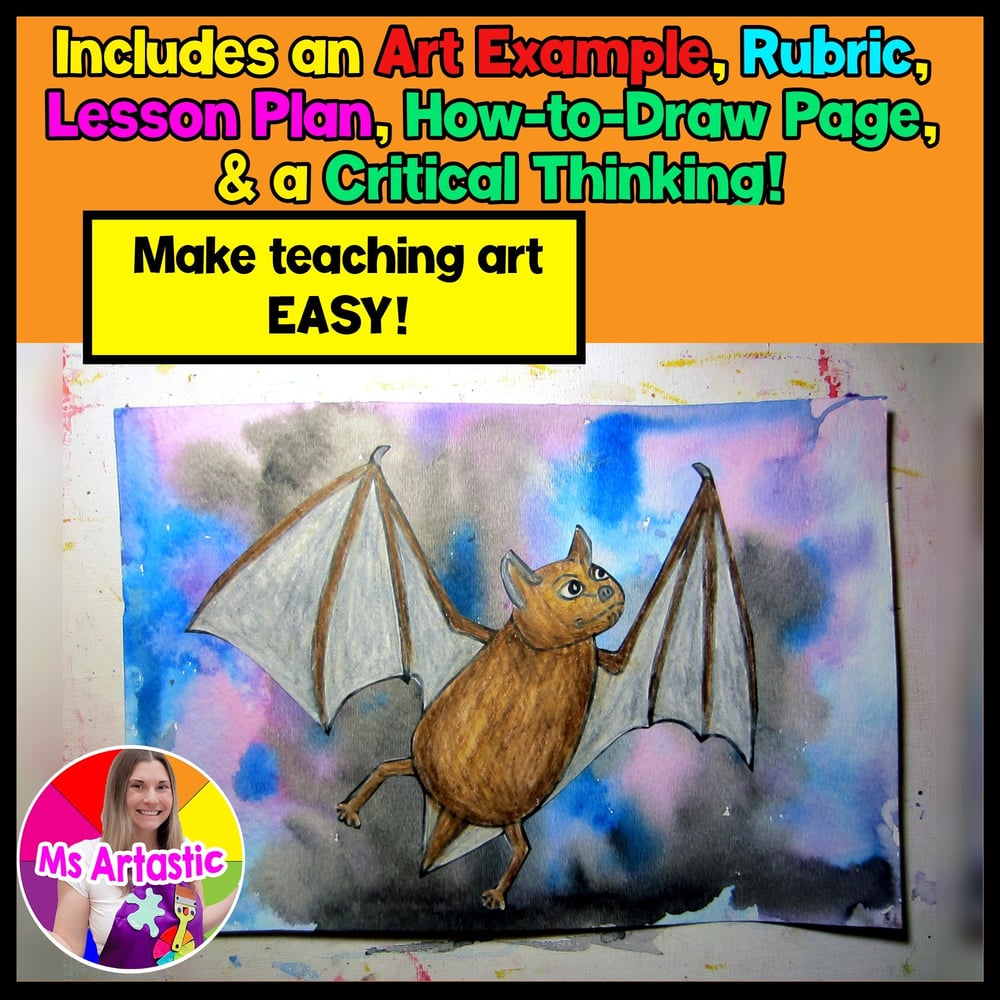 Halloween Art Lesson Bat Art Project Nocturnal Animals Art Lesson – image 2