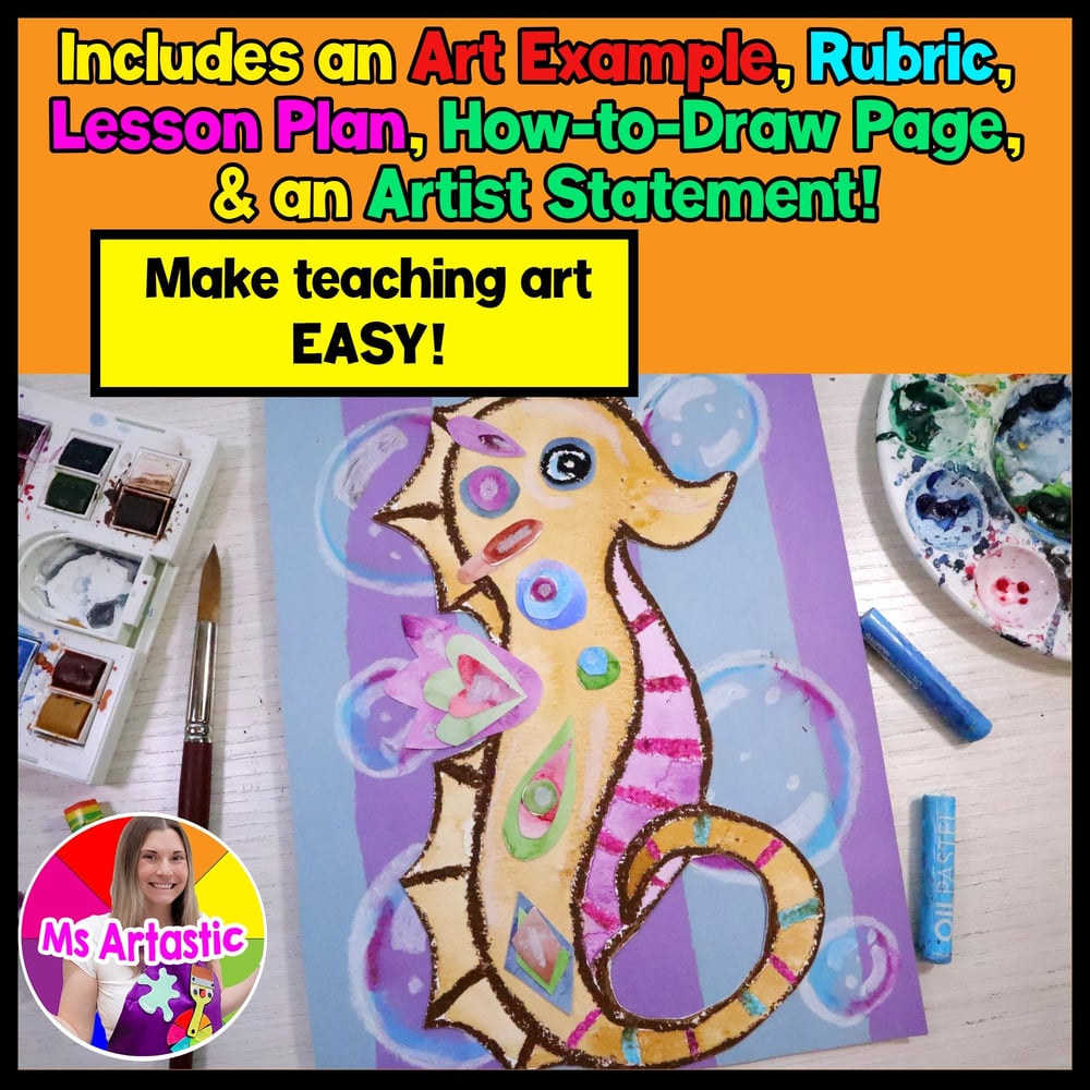 Ocean Art Lesson Sea Horse Art Project Summer Art Activity Mixed Media Art – image 2