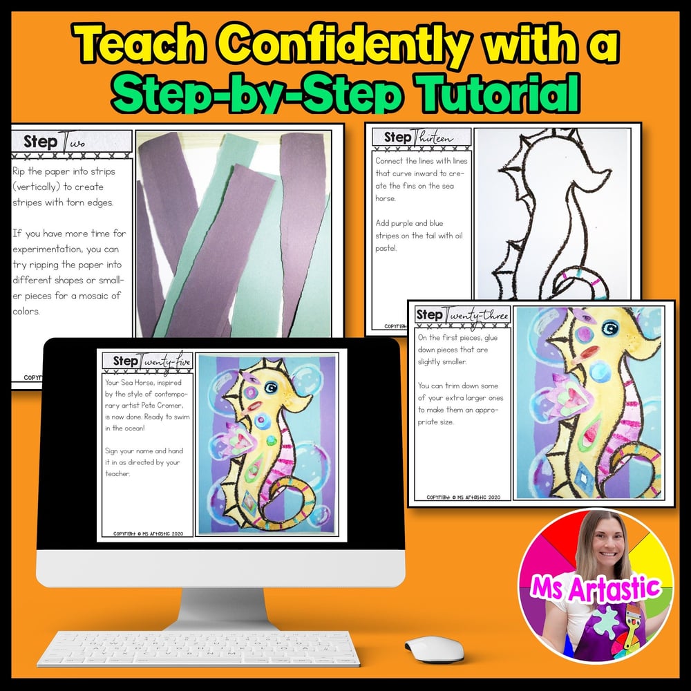 Ocean Art Lesson Sea Horse Art Project Summer Art Activity Mixed Media Art – image 4