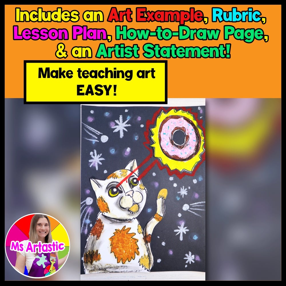 Space Cat Art Project Oil Pastel Space Art Lesson Space Cat Outer Space Artwork – image 3
