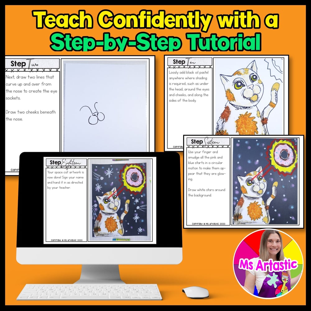Space Cat Art Project Oil Pastel Space Art Lesson Space Cat Outer Space Artwork – image 5