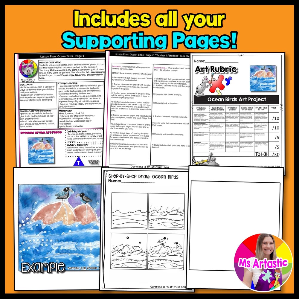 FREE Summer Art Project Ocean Birds Art Lesson Freebie Art Activity – image 3