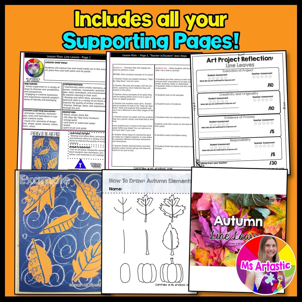 Autumn Art Project Line Leaf Art Lesson FREEBIE for Teachers Homeschool – image 3
