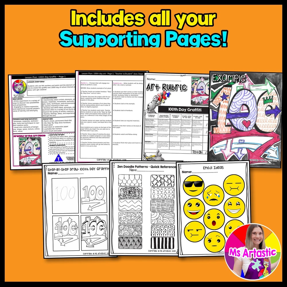 100 Day Art Activity 100th Day Art Project Graffiti Art Lesson for Elementary – image 3