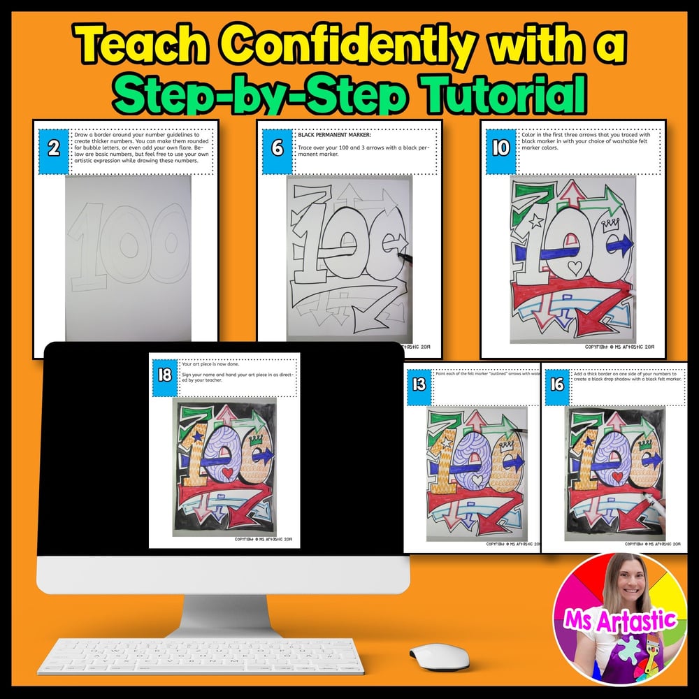 100 Day Art Activity 100th Day Art Project Graffiti Art Lesson for Elementary – image 4