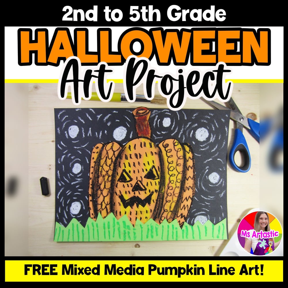 Halloween Art Project Pumpkin Line Art Lesson FREEBIE for Teachers Homeschool