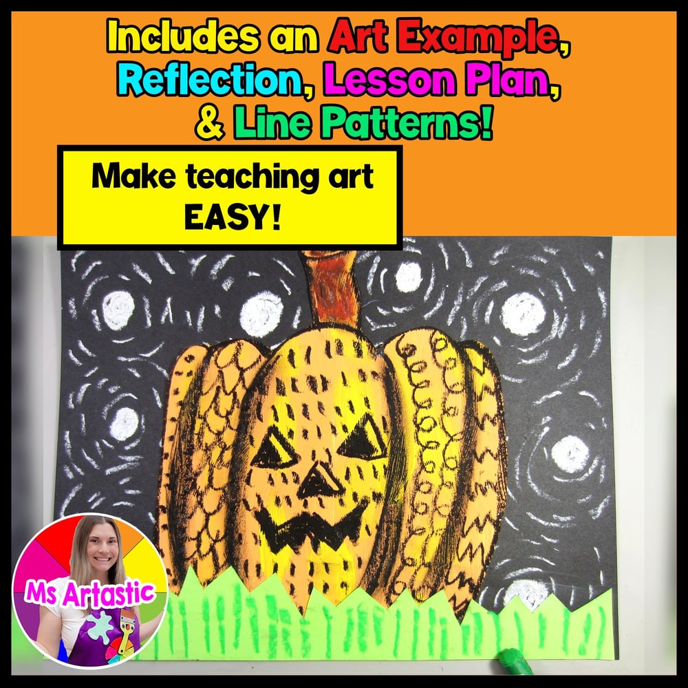 Halloween Art Project Pumpkin Line Art Lesson FREEBIE for Teachers Homeschool – image 2