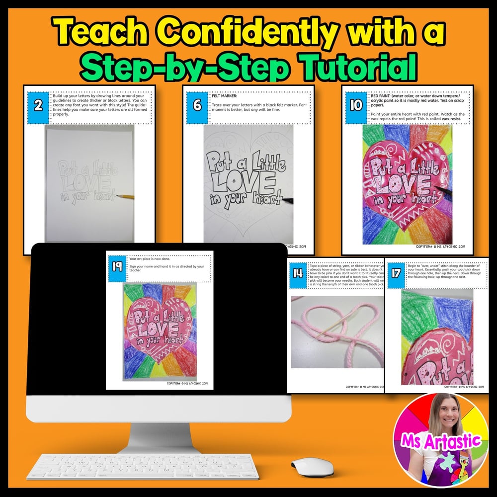 Pink Shirt Day Art Lesson Kindness Art Activity February Art Project Heart Art – image 4
