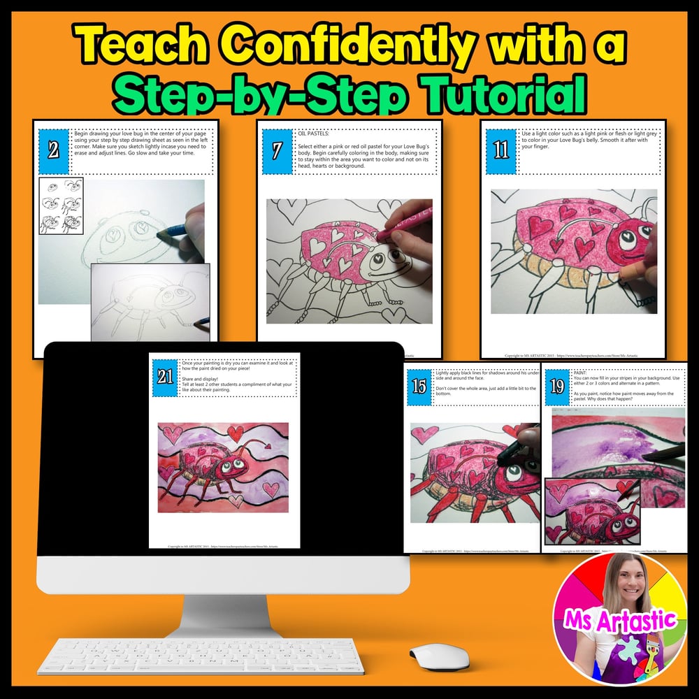 Valentines Day Art Lesson Love Bug Art Project Valentines Art Activity – image 4