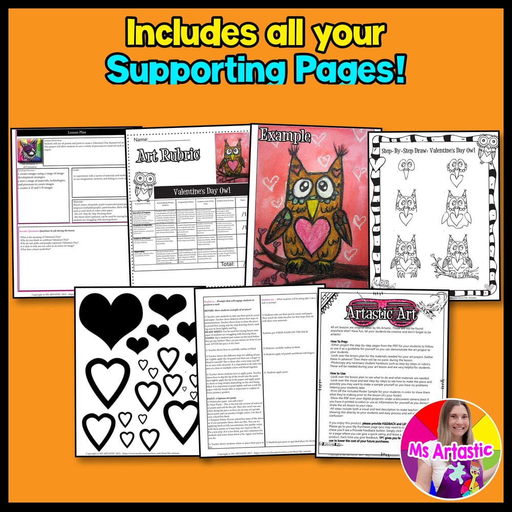 Valentines Day Owl Heart Art Lesson Valentines Hearts Art Project Art Activity – image 3