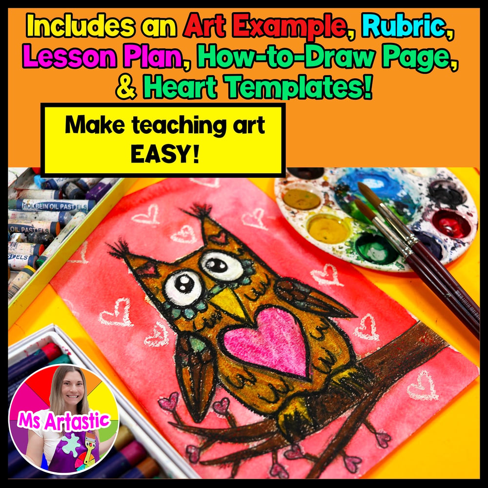Valentines Day Owl Heart Art Lesson Valentines Hearts Art Project Art Activity – image 2