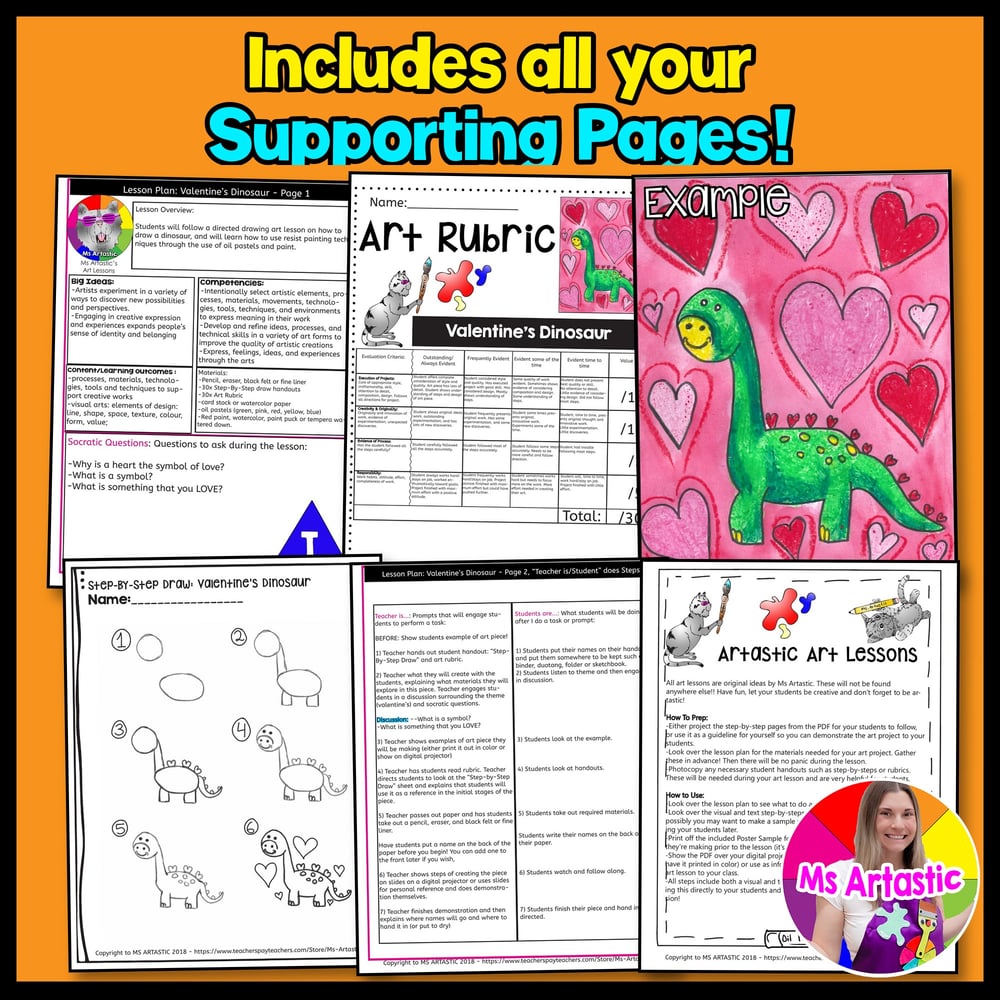Valentines Dinosaur Art Lesson Valentines Art Project Valentines Art Activity – image 3